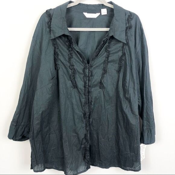 ALC WOMAN | Black Ruffle Hook & Eye Blouse Women’s Plus Size 2X - Picture 1 of 9